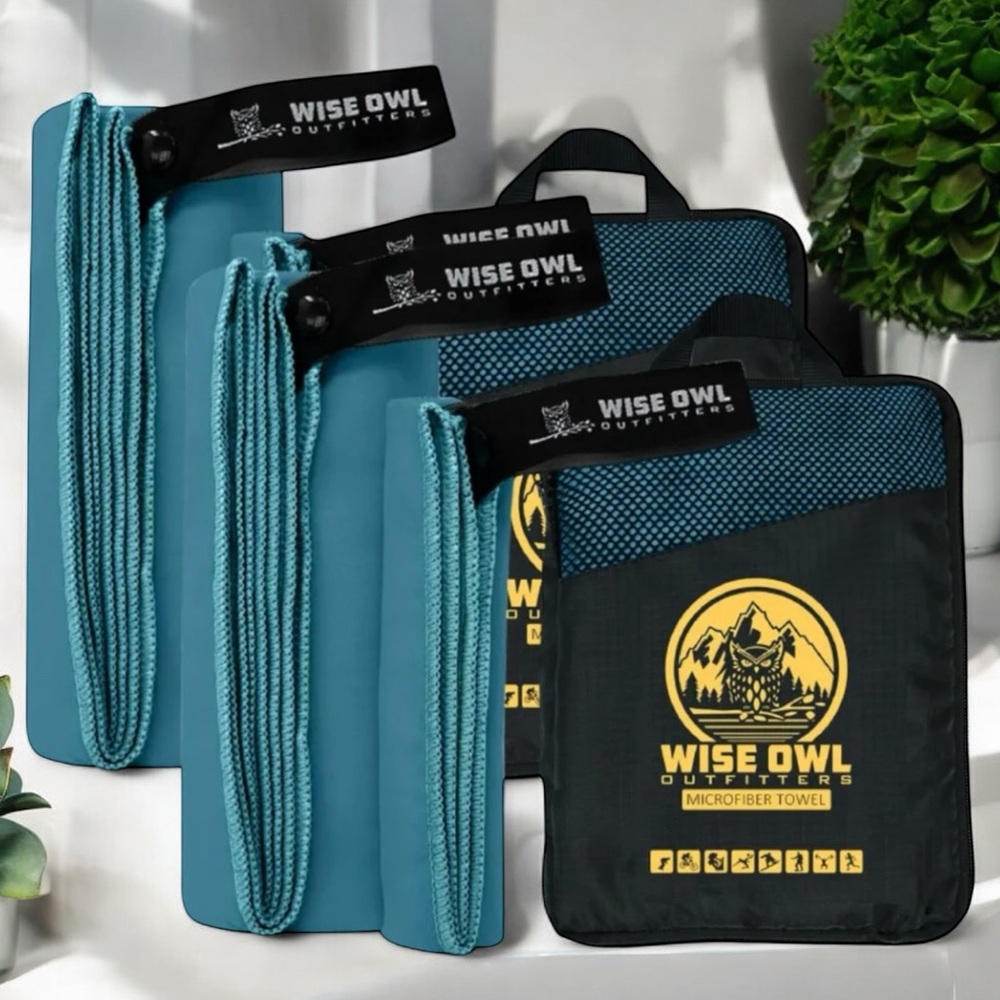 Wise Owl Outfitters Large Camping Towel & Washcloth Set, NWT